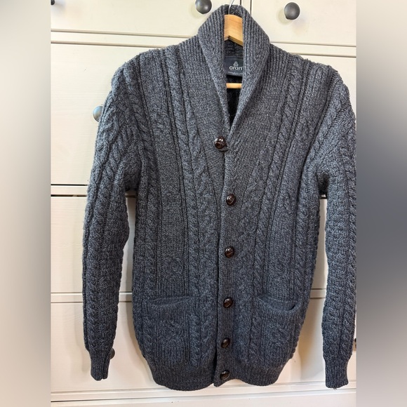 Aran Men’s Shawl Collar Cardigan 100% Merino Wool Sweater Jacket size M button - Picture 15 of 16